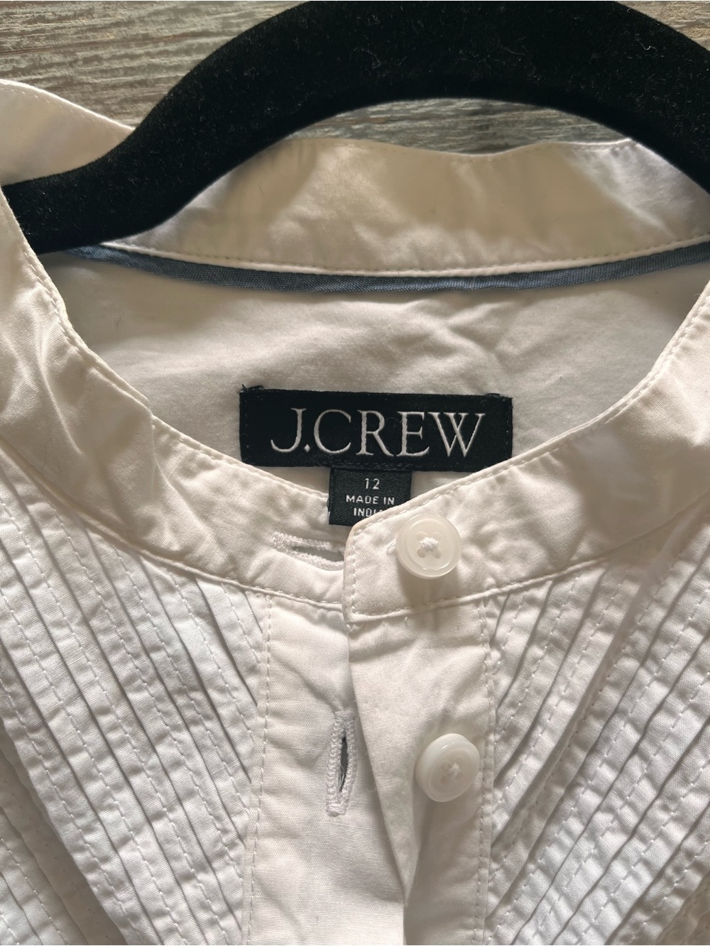 J. Crew white Ruffled Bib Button-Up Shirt, size 12. - Picture 6 of 6